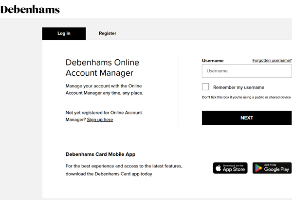 NewDay Debenhams Login